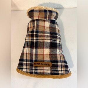 Eddie Bauer Dog Jacket Coat Sweater Plaid Blue Brown Size Small Reversible Puppy